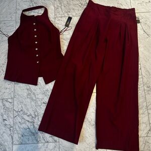 2 pieces elegant halter neck flared pant & blouse